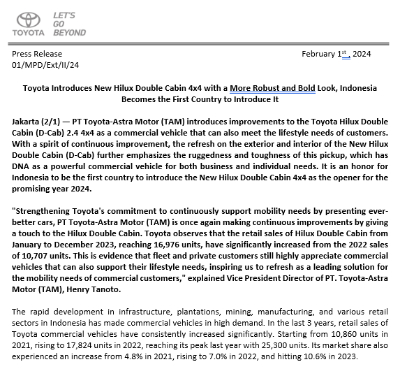 Press Release - Toyota Introduces New Hilux Double Cabin 4x4 with a ...